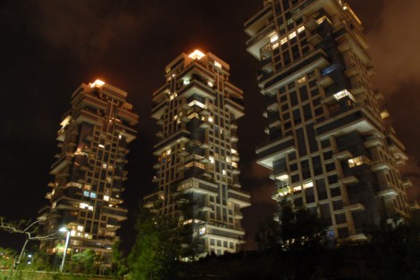 Akirov Towers at night