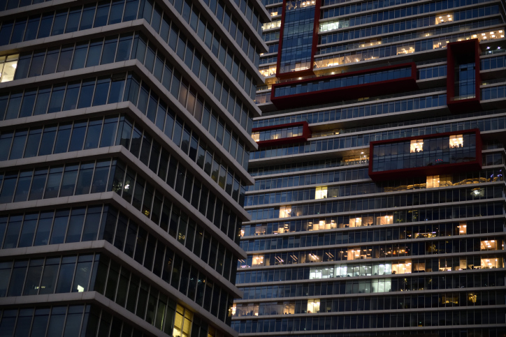 New office buildings at evening hour in Bnei Brak