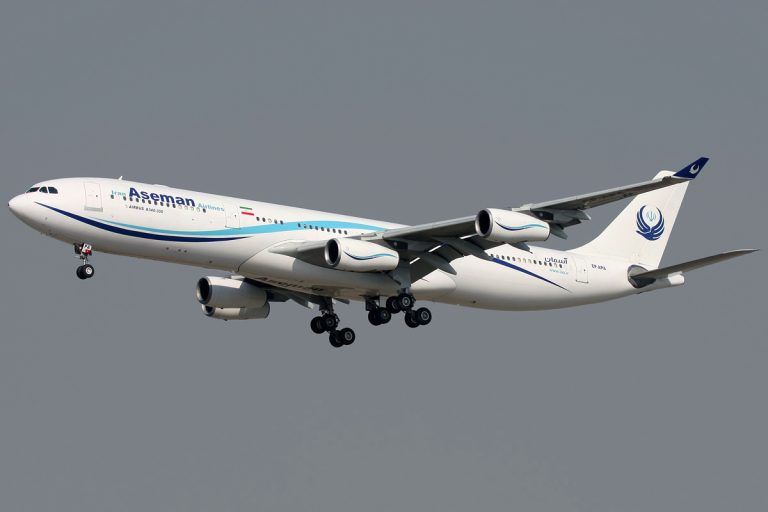 Iran_Aseman_Airlines_Airbus_A340-311_landing_at_Mehrabad_Airport