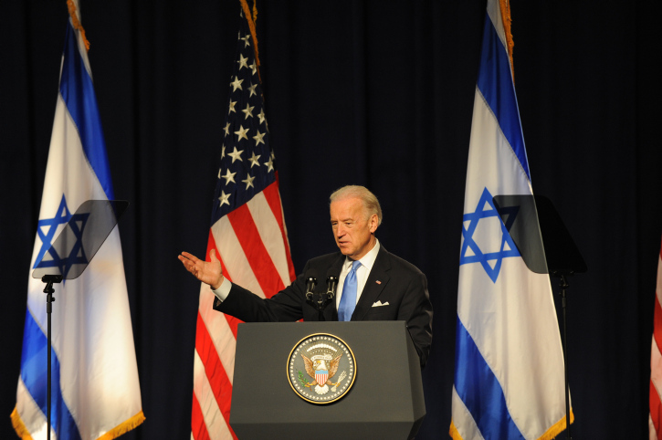 US Vice President Joe Biden gestures during a speech in Tel Aviv universi