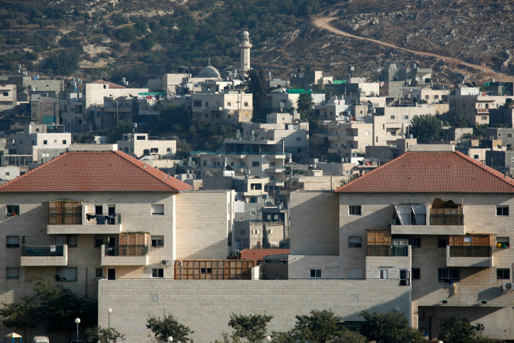 A view of the Jewish Ultra Orthodox Settlement of Beitar Illit and the Palestinian village of Hussan