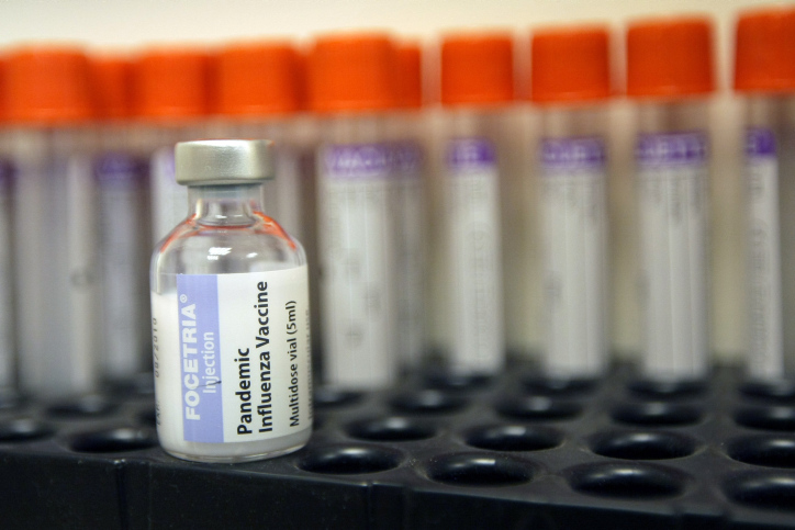Illustration photo of the ampoule containing swine flu vaccine