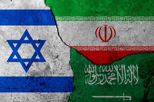 Flags: Saudi Arabia, Iran, Israel