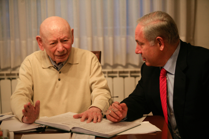 Leader of the Likud party Bibi Netanyahu together with his father Ben Tzion