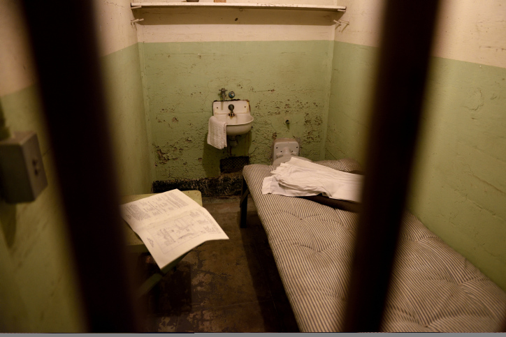 A prison cell at Alcatraz Federal Penitentiary located in Alcatraz Island at San Francisco Bay, California
