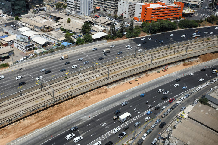 A general view of the financial district in central Tel Aviv and Ayalon Highway