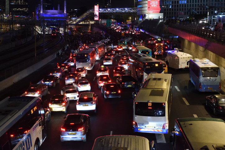Israelis protesters blocked Ayalon Highway as they protested against the Israeli government