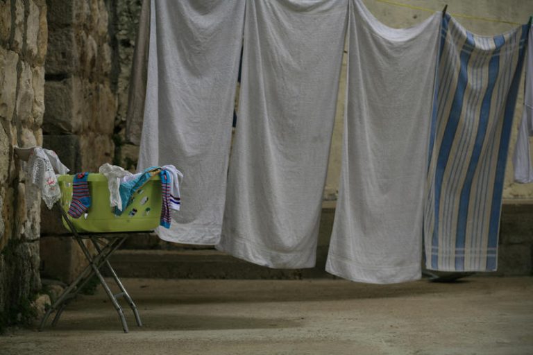 Laundry hangs out to dry