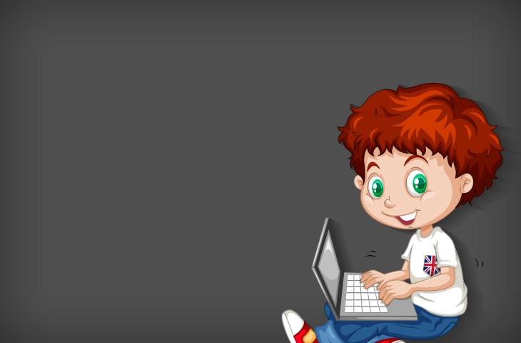 Background template with plain color wall and happy boy