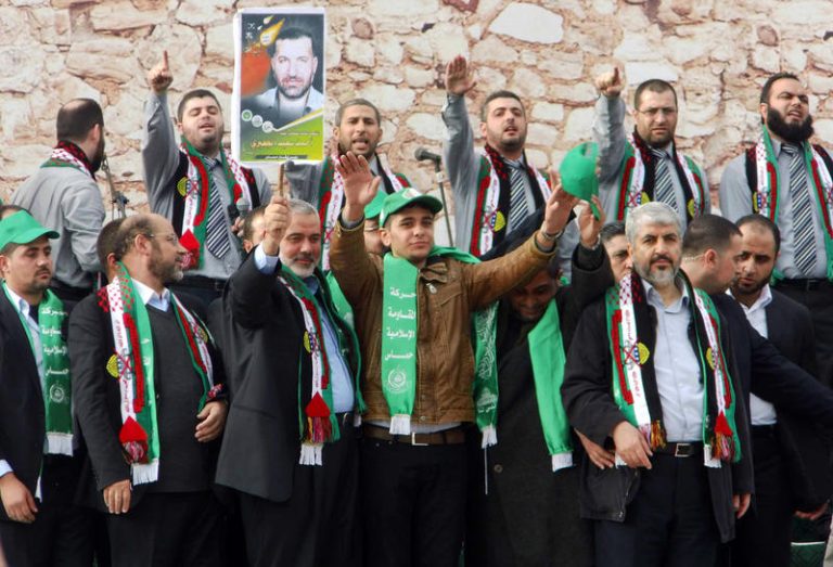Hamas leader in exile Khaled Meshaal in Gaza Strip, timed to coincide with the 25th anniversary