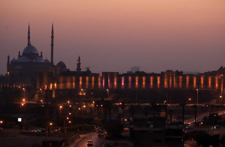 The sun sets over the Muhammad Ali Mosque