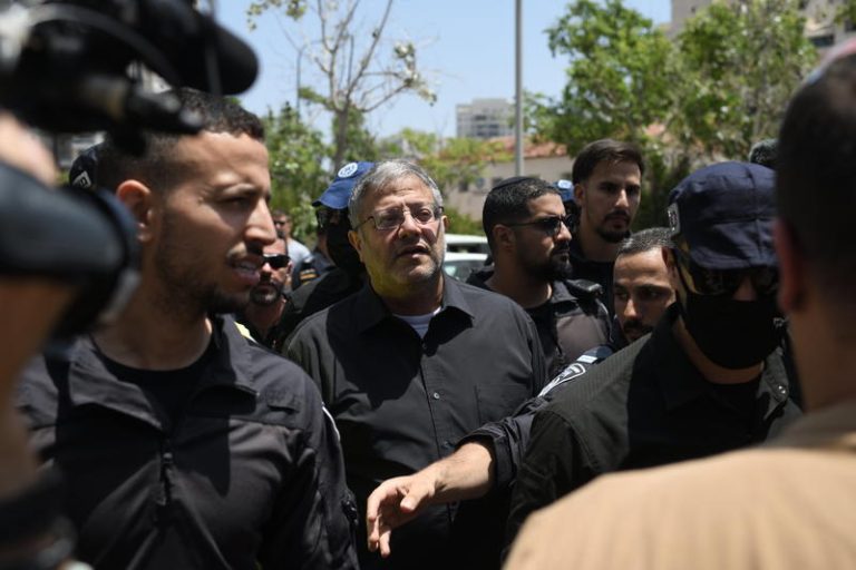 Israeli Minister of National Security Itamar Ben-Gvir visits the site of a building hit by an Iranian ballistic missile in Petah Tikva