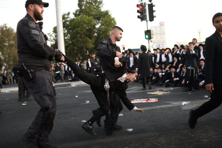 Ultra Orthodox Jewish men protest against recruitement bill