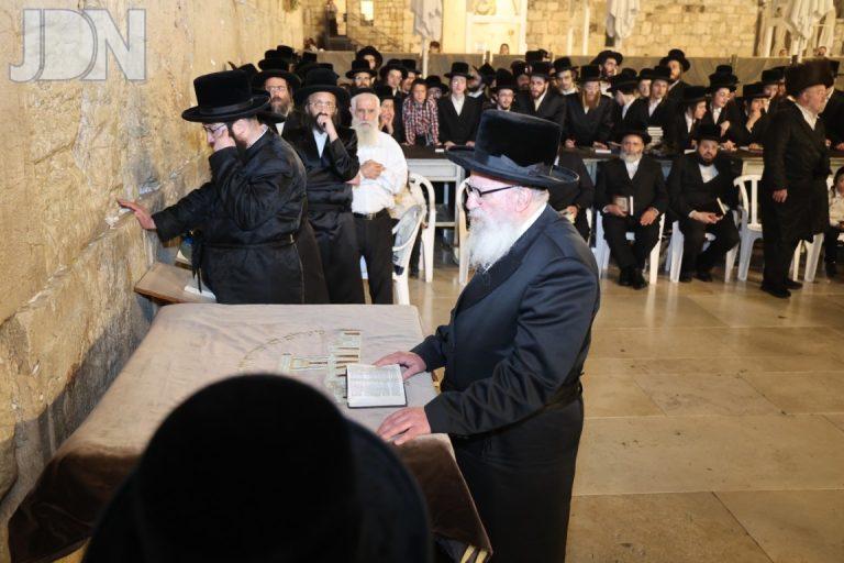 הרה''צ רבי אהרן מנדל טווערסקי בן הרבי מסקווירא שליט''א בתפילה בכותל המערבי (9)