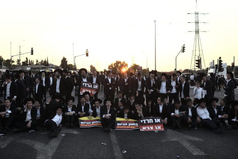 Ultra Orthodox Jewish men protest against recruitement bill