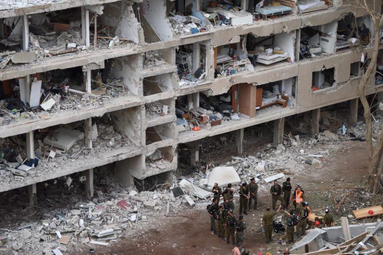 buildings struck by an Iranian ballistic missile in Tel-Aviv