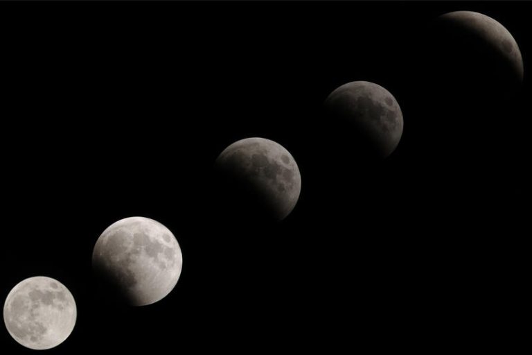 A lunar eclipse is seen over Jerusalem in Israel