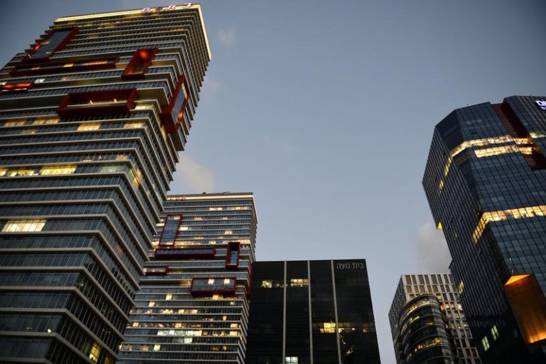 New office buildings at evening hour in Bnei Brak