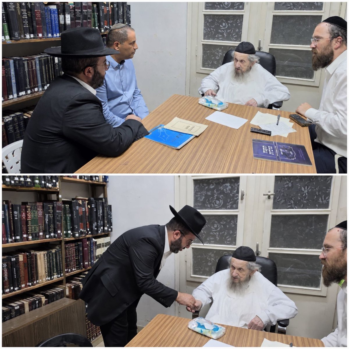 מנכ"ל משרד הרווחה ינון אהרוני והמשנה למנכ"ל משה לבון, הגיעו להתברך במעונו של רבן של ישראל מרן ראש הישיבה הגר"ד לנדו.